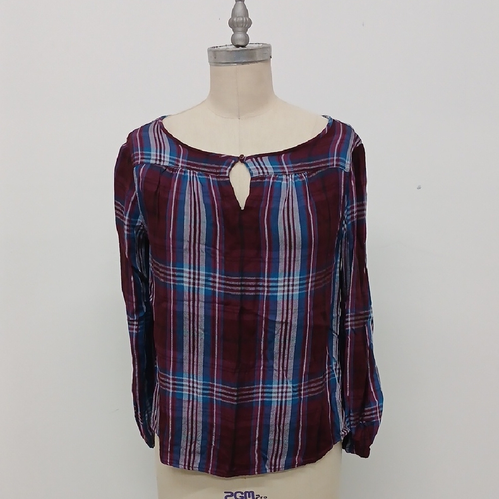 CATO Plaid Peasant Blouse Size Medium